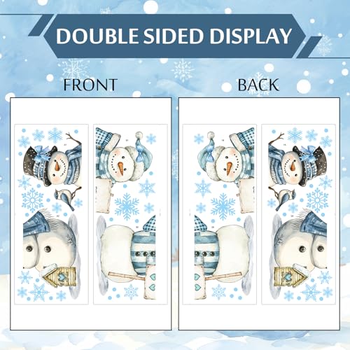 Whaline Extra Large Christmas Window Clings Blue Snowman Snowflake Stickers for Winter Home Decor E40757
