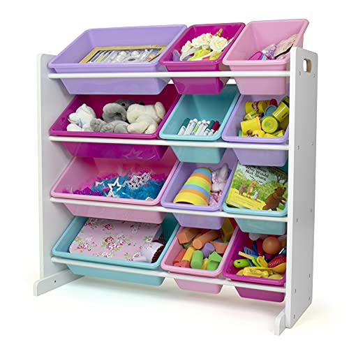 Humble Crew Kids Toy Storage Organizer with 12 Plastic Bins, Grey/White O74556