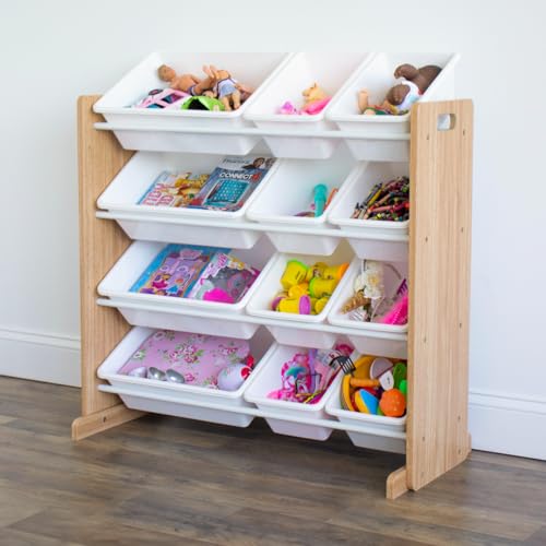 Humble Crew Kids Toy Storage Organizer with 12 Plastic Bins, Grey/White O74556