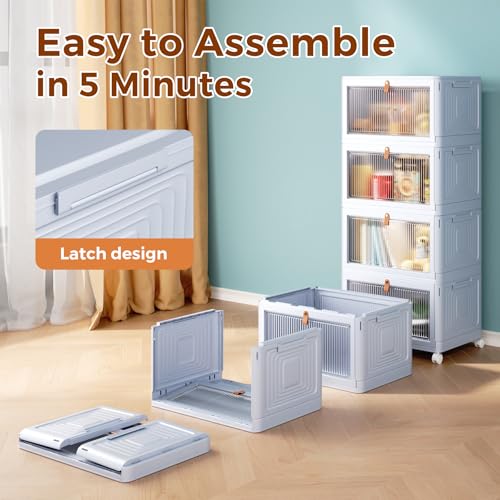 4 Tier Stackable Storage Bins with Lid and Wheels, Grey P84827