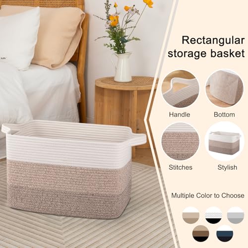 OIAHOMY Large Rectangle Woven Blanket Basket with Handle, Gradient Blue B58762