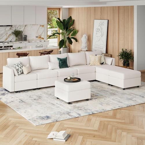 Modular Sectional Sofa with Storage, U-Shaped, Light Grey B184480