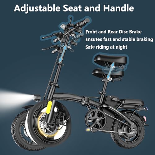 Peak 500W Folding Electric Bike for Adults, 14" Mini Ebike with Removable Battery D85153