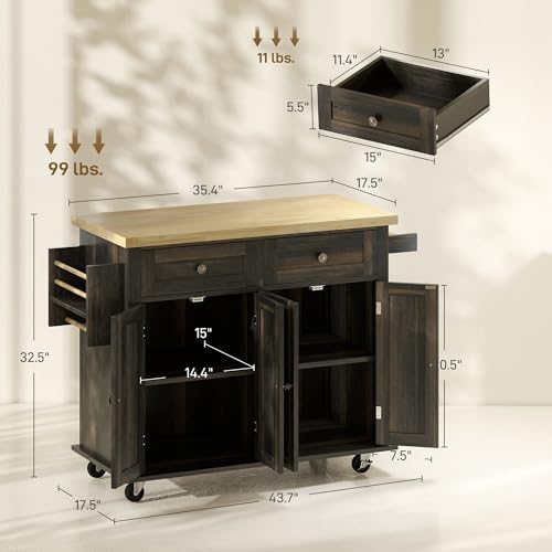 HOMCOM Kitchen Island on Wheels with Rubberwood Top, Navy Blue X7812