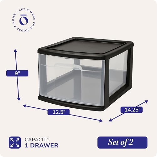 HOMZ 2-Pack 1-Drawer Storage Cart, Clear Plastic, White Frame Y898