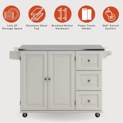 homestyles Mobile Kitchen Island Cart with Stainless Steel Top, Sage Green J6213
