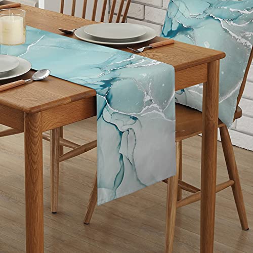 Marble Turquoise Teal Aqua Cotton Linen Table Runner 90 Inches O536843