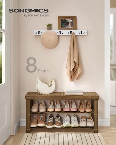SONGMICS 3-Tier Bamboo Shoe Rack Bench, Entryway Storage, Ink Black X802