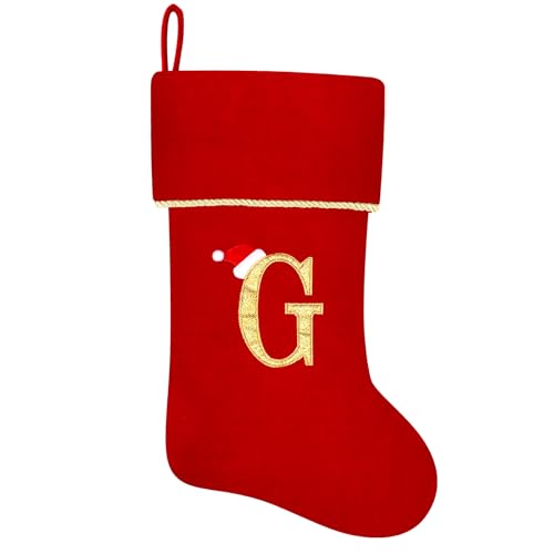 20 Inches Initial Monogram Blue Velvet Christmas Stocking with Gold Trim U394