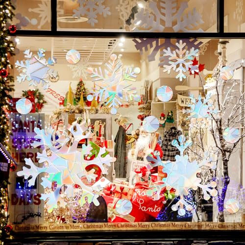 76 Pcs Extra Large Snowflake Window Clings 9.8 Inch Winter Iridescent Window Sticker F152713