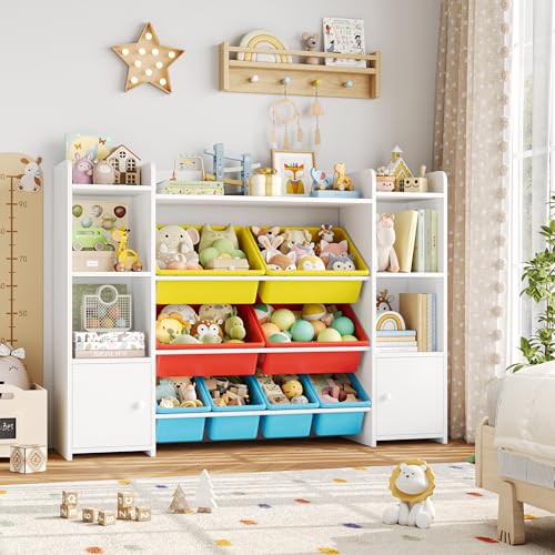 FOTOSOK 55" Toy Storage Organizer with 8 Bins and Bookshelf, Pink J681345