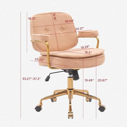Boucle Desk Chair with Wheels and Arms, Gold Metal Legs, Teddy Chair for Girls and Women, Camel T741