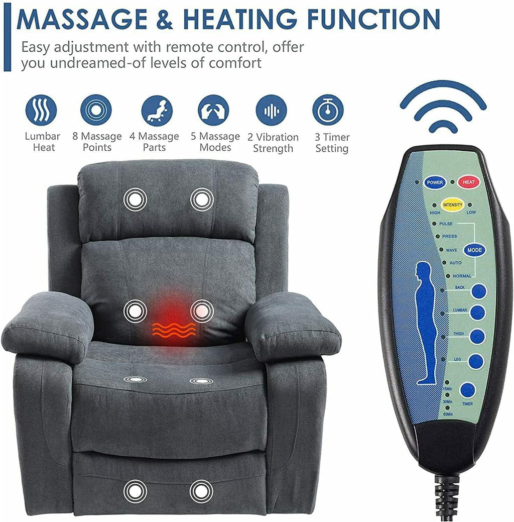Grey Linen Electric Power Lift Massage Recliner Chair with Remote Control H47763