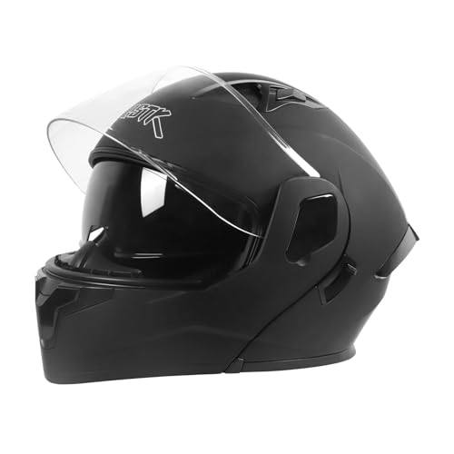 SPARK DOT Modular Flip-Up Dual Visor Motorcycle Helmet (Bright Black, Small) W8778