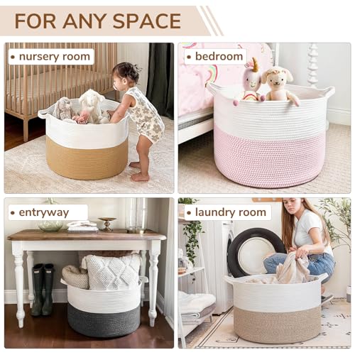 INDRESSME Large Cotton Rope Storage Basket with Handles, 90L Grey R37552