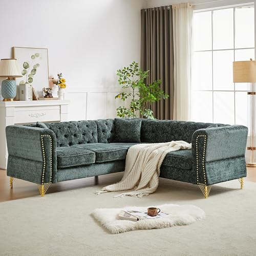 81.5" Chesterfield Chenille L-Shaped Sectional Sofa, 5-Seater, Gray O351