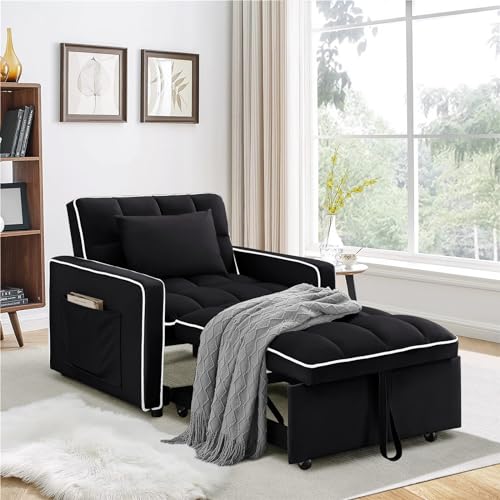 3 in 1 Convertible Sleeper Chair Bed with Adjustable Backrest, Beige J12414