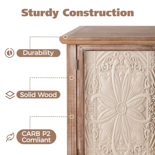 Vintage Sideboard Buffet Cabinet with 3 Carved Doors, Wash Grey V2636
