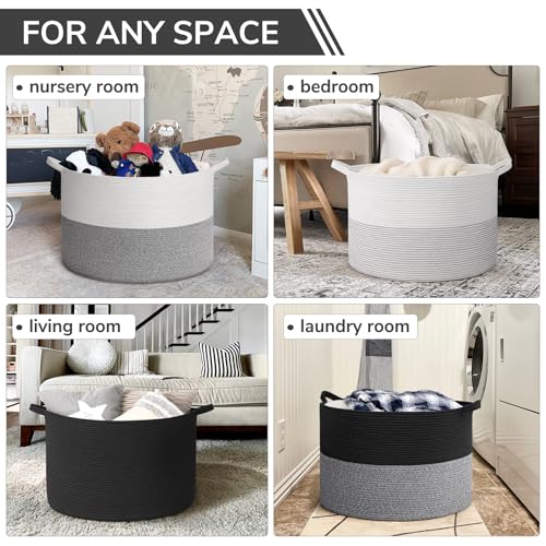 INDRESSME Large Cotton Rope Storage Basket with Handles, 90L Grey R37552