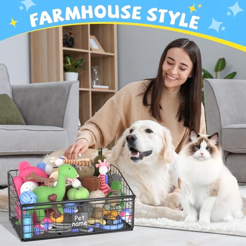 Dog Toy Storage Basket, Metal Toy Box for Dogs, Black D40281