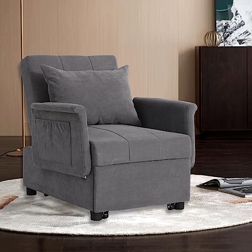 Convertible Sleeper Chair Bed with Lumbar Pillow, Black K531