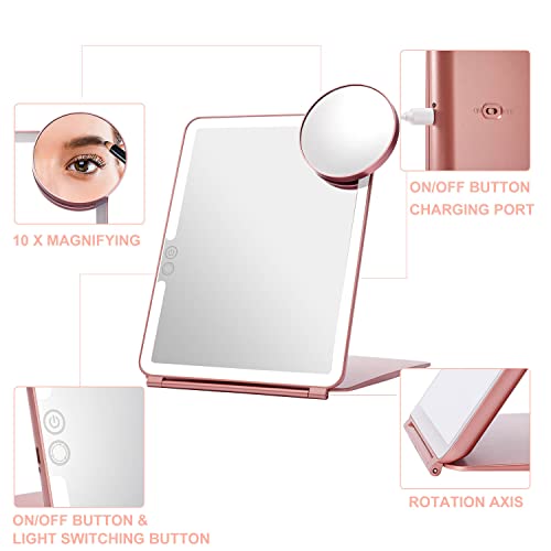 Foldable Double Sided Tabletop Mirror with Rechargeable Light, 10X and 1X U664
