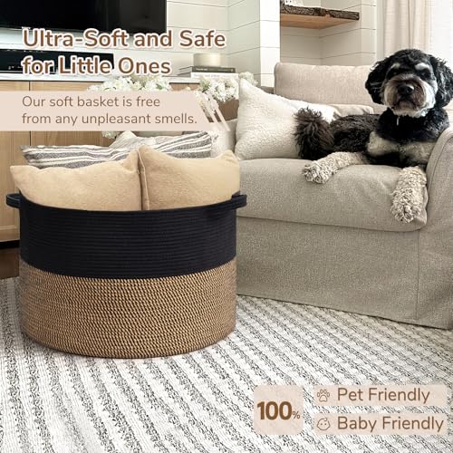 INDRESSME Large Cotton Rope Storage Basket with Handles, 90L Grey R37552