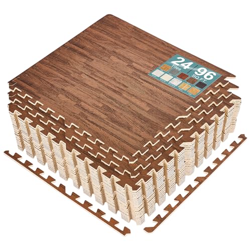 Sorbus Wood Grain EVA Interlocking Floor Mats with Borders J287