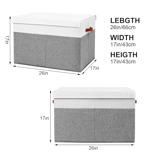 Large Toy Storage Box with Lid and Dividers for Kids, Beige and White X95078