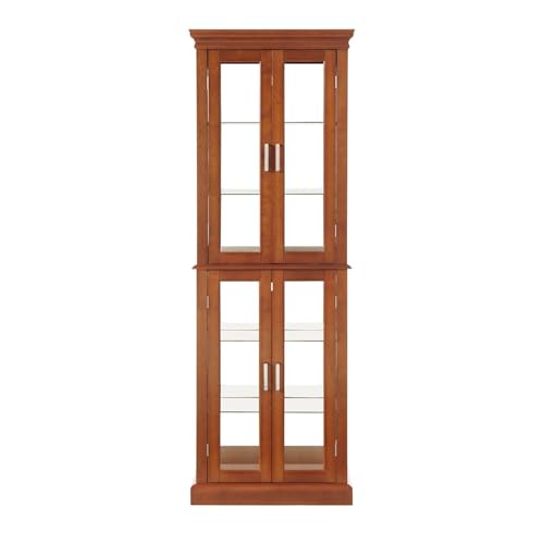 Curio Cabinet Lighted with Adjustable Shelves, Wooden Display Case, Cherry O913