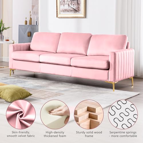 Velvet Tufted 3 Piece Sofa Set with Golden Legs (Black) G562427