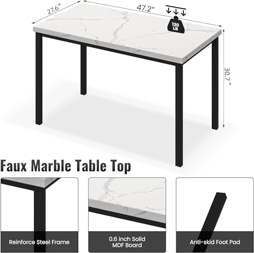 Hooseng Dining Table Set for 4, Faux Marble Tabletop & PU Leather Chairs, Brown & White O605