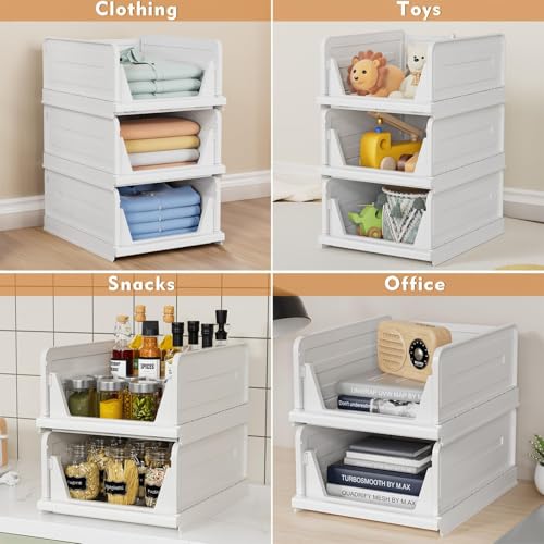 5 Pack Stackable Closet Storage Basket, Foldable Organizer, White M149842