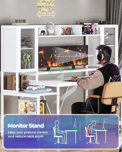 SEDETA Gaming Desk 74.8'' with LED Lights, Hutch and Storage Shelves, Black T331