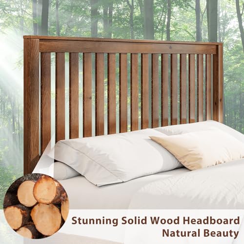 Solid Wood Bed Frame with Headboard, Walnut W144