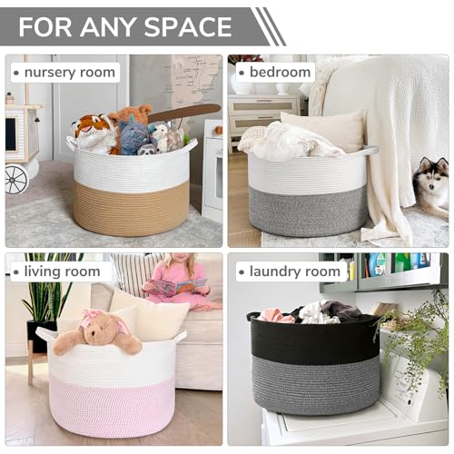 INDRESSME Large Cotton Rope Storage Basket with Handles, 90L Grey R37552