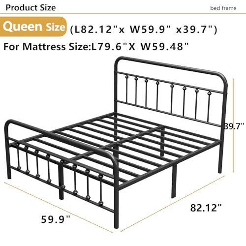 Vengarus Metal Bed Frame Full Size with Headboard, Heavy Duty Steel Slat, Black S383