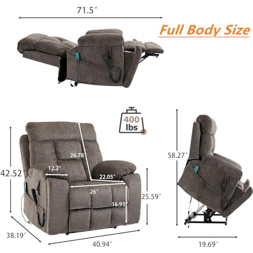 Lift Chair Recliner with Massage and Heat, Heavy Duty for Seniors, Brown V12888
