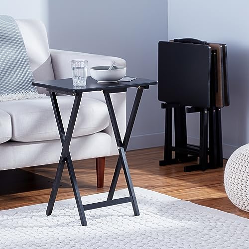 Amazon Basics Portable TV Dinner 4-Pack Folding Tray Table with Storage Rack, Black M404