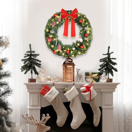 VINGLI 48 Inch Pre-lit Artificial Christmas Wreath with 150 LED Lights T885