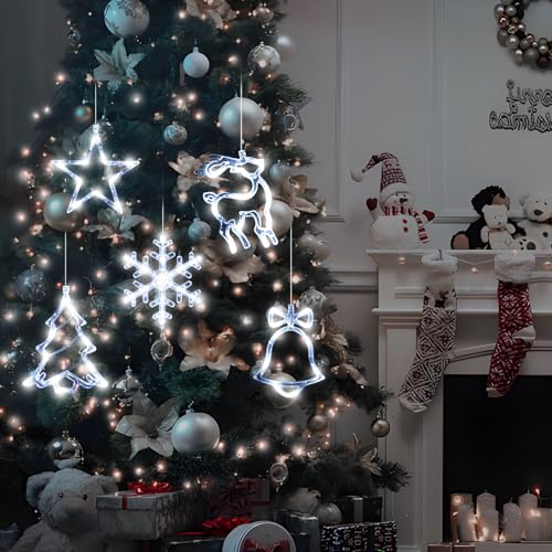 5Pack Christmas Window Lights Snowflake LED with Timer Battery Powered U214