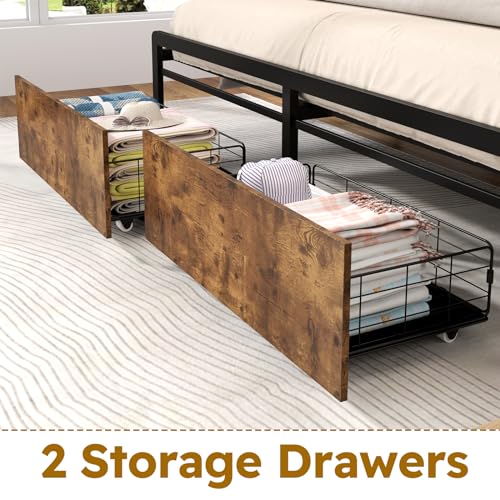 Full Size Bed Frame with Headboard, LED Lights, 4 Storage Drawers, Gray N173120