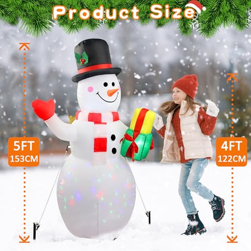 5ft Inflatable Snowman with 360° Rotating LED Lights for Christmas Yard Decoration G7427