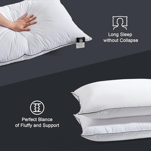 Hotel Feather Pillows King Size Set of 2, Hybrid Goose Down with Mef tek™ Memory Foam, Firm Bed Pillows with Organic Cotton Cover Y90449