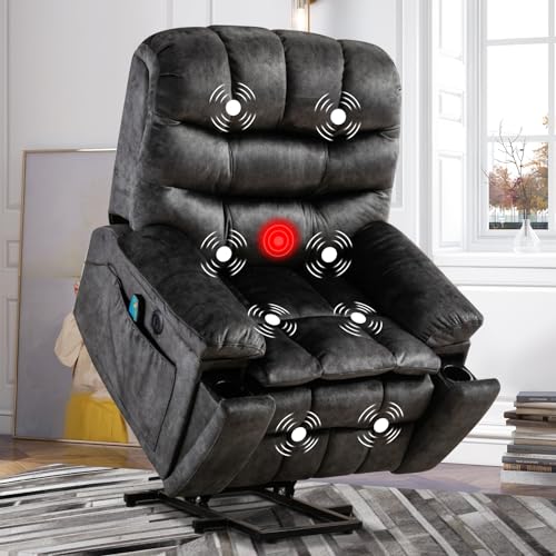 Phoenix Home Large Power Lift Recliner with Massage and Heat for Elderly, Brown O77713