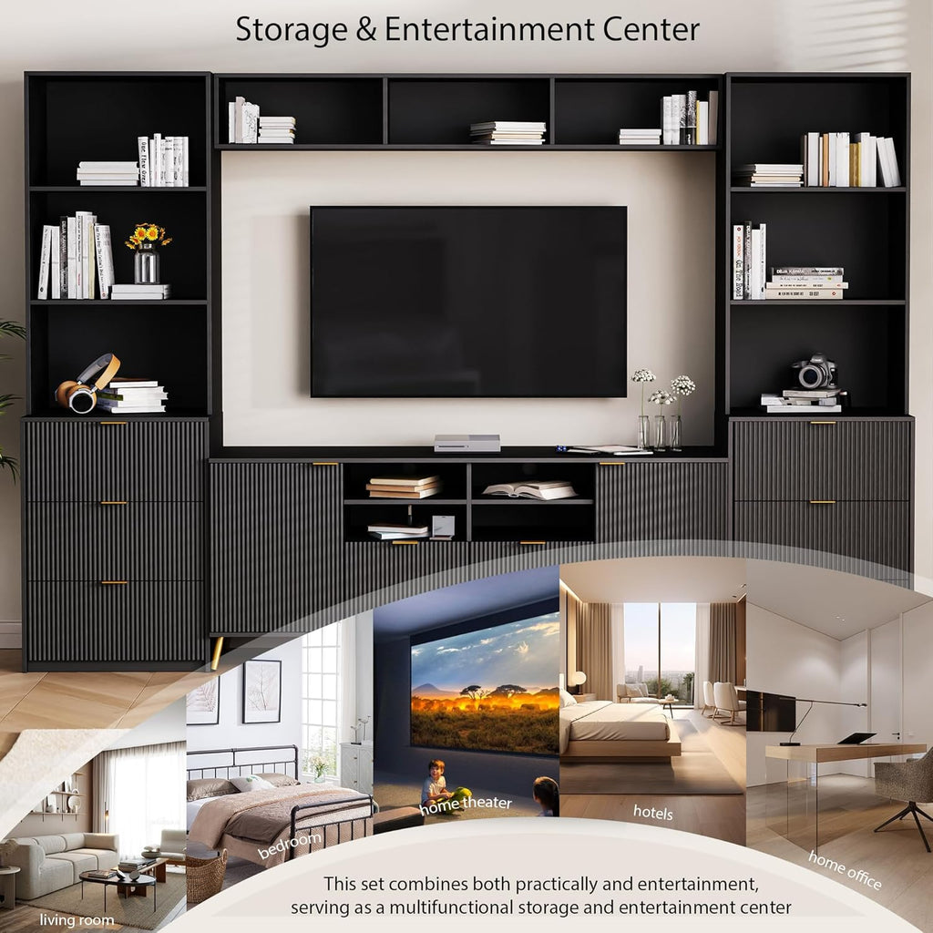 4-Piece Entertainment Wall Unit with 13 Shelves, 8 Drawers and 2 Cabinets for TVs Up to 75" O266348