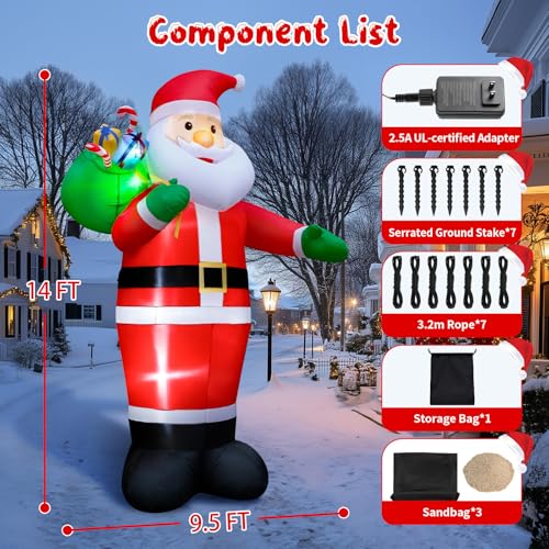 14FT Christmas Inflatable Santa Claus Outdoor Yard Decorations with LED Lights S7265