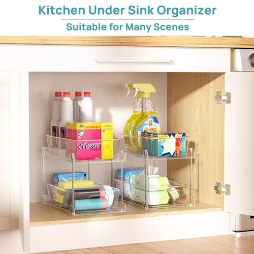 Vtopmart 4 Pack 2 Tier Clear Under Sink Organizer with Pull-Out Track E175