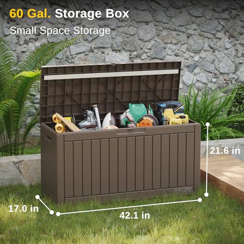EAST OAK 60 Gallon Waterproof Outdoor Storage Box, Grey A4870