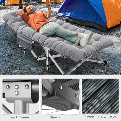 ABORON Oversized Folding Camping Cot for Adults, Double Layer 1200D, with Mat & Carrying Bag S2407